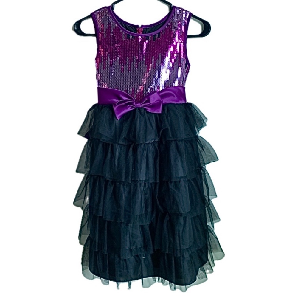 Pippa & Julie Purple and Black Sequin Dress Size Girls 14 (GUC)